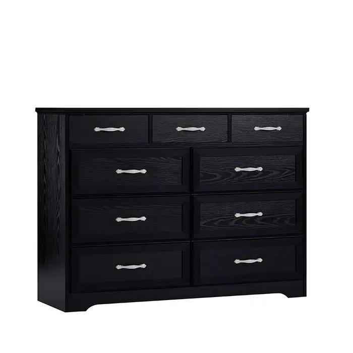 Commode de Chambre à Coucher, Commode Longue à 9 Tiroirs avec Détection Antique, Commode en Bois pou