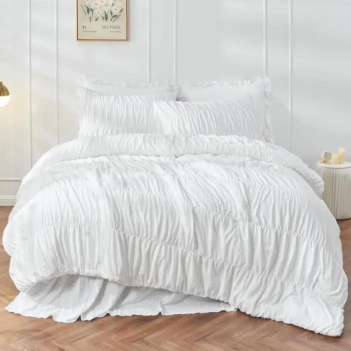 Parure de lit bohème froissée moelleuse, ensemble de literie toutes saisons avec housse de couette e