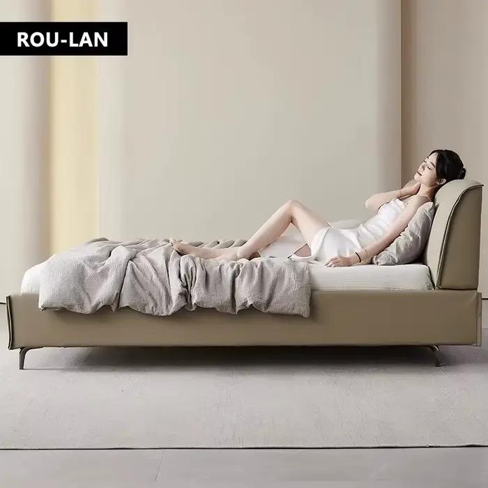 Lit en cuir souple minimaliste moderne, lit Queen, chambre principale, lit de mariage, lit double cr