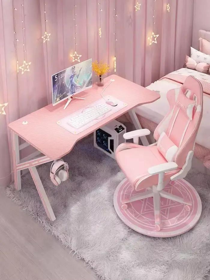 Bureau de jeu rose pour filles, bureau d'étude, table d'ordinateur portable, table d'ordinateur blan