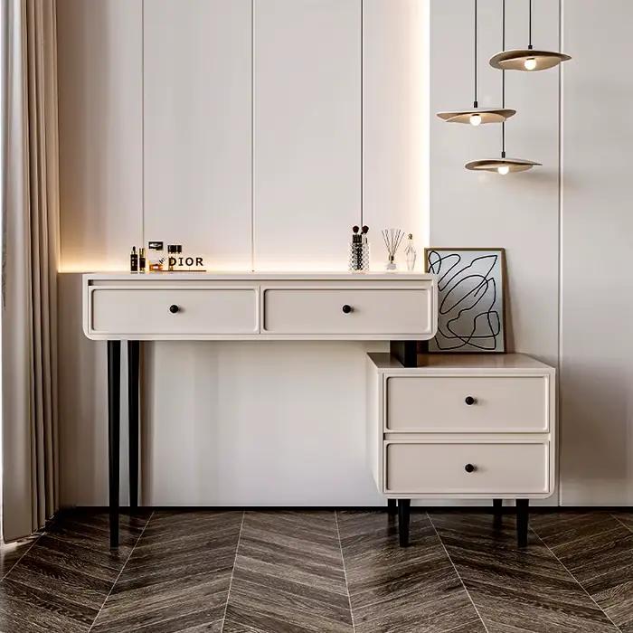 Coiffeuse d'appartement moderne pour femme, tiroir confortable de styliste, rangement de chambre à c
