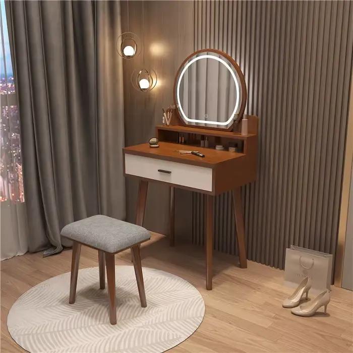 Ensemble de commode de luxe nordique moderne pour chambre à coucher avec tiroir à miroir en bois mas