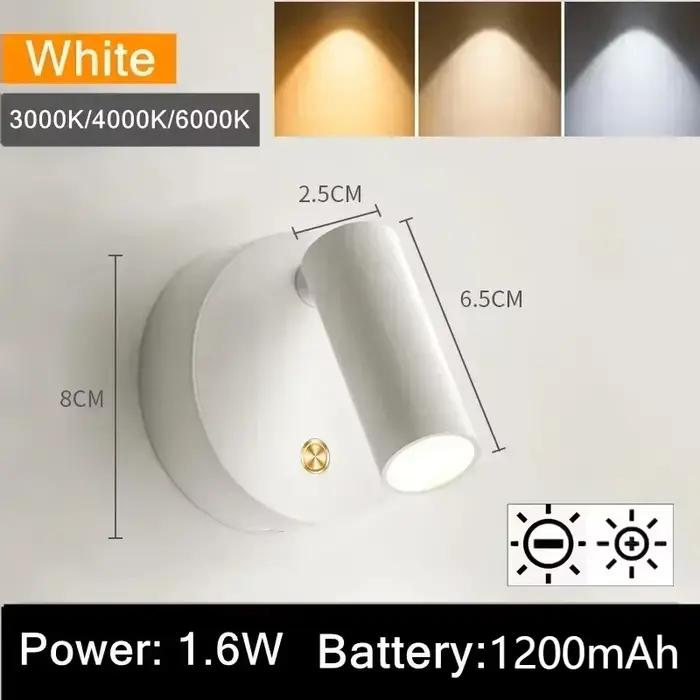 Applique murale LED pour chambre à coucher, Rechargeable par USB, aimant noir et blanc, Base magnéti