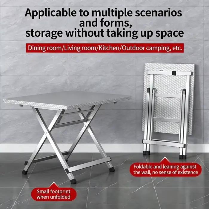 Table pliante en acier inoxydable, table à manger carrée pour la maison, portable pour l'extérieur,