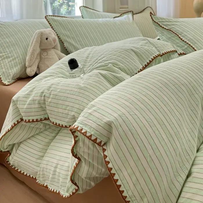Housse de couette 100 % coton de classe A – Parure de lit douce et respirante délavée avec bord coqu