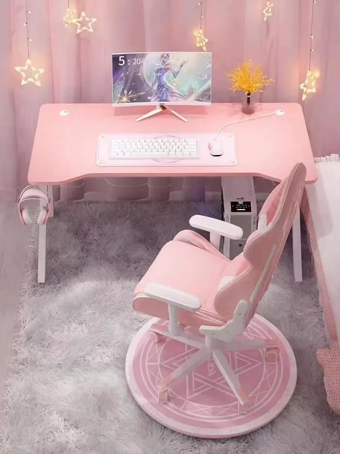 Bureau de jeu rose pour filles, bureau d'étude, table d'ordinateur portable, table d'ordinateur blan