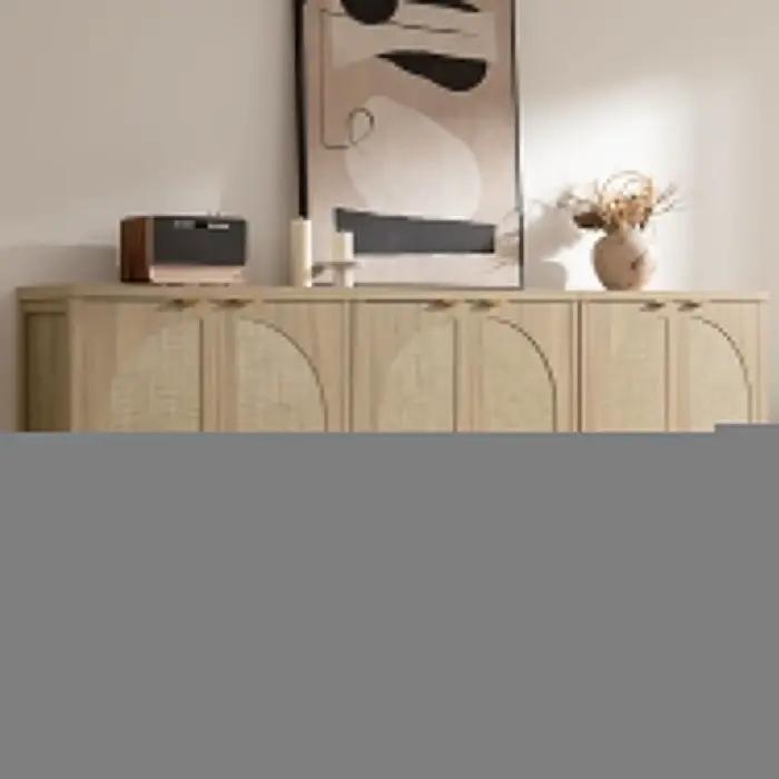 Buffet en rotin de 68 pouces de large avec rangement, lot de 2, credenza moderne du milieu du siècle
