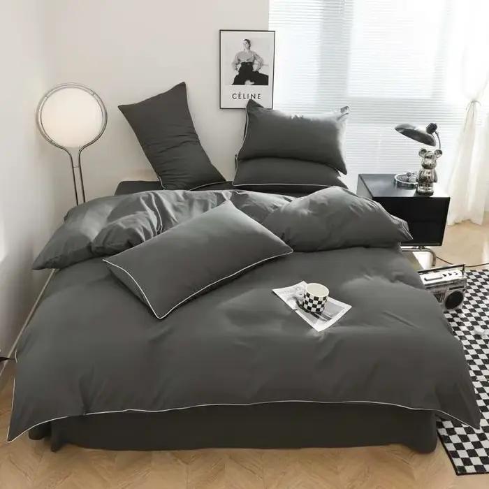 Parure de lit noire – Parure de lit minimaliste Queen/King Size, housse de lit simple 100 % coton (c