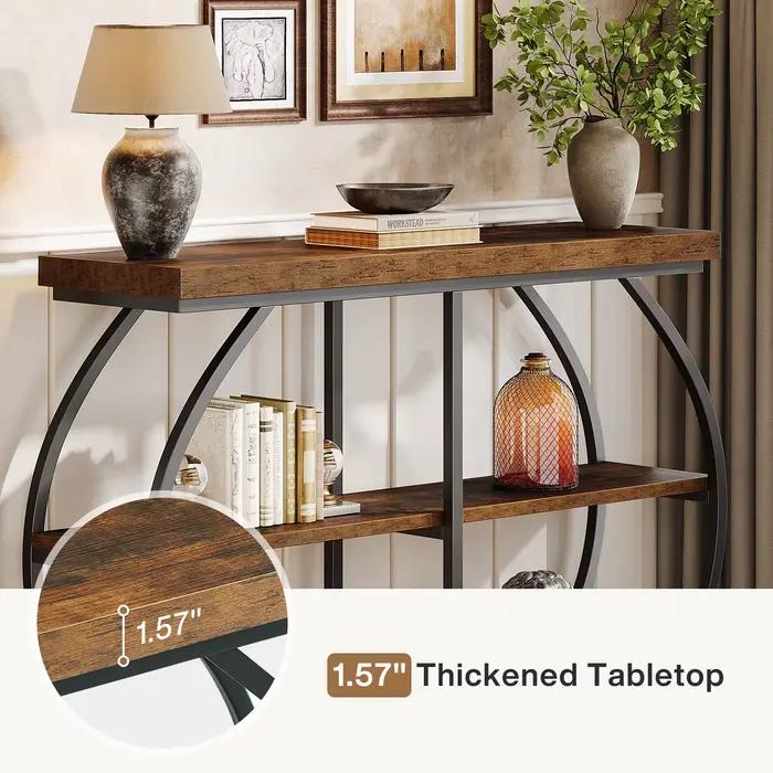 Tribesigns Table console 41,3", table d'entrée industrielle à 3 niveaux avec cadre métallique arqué