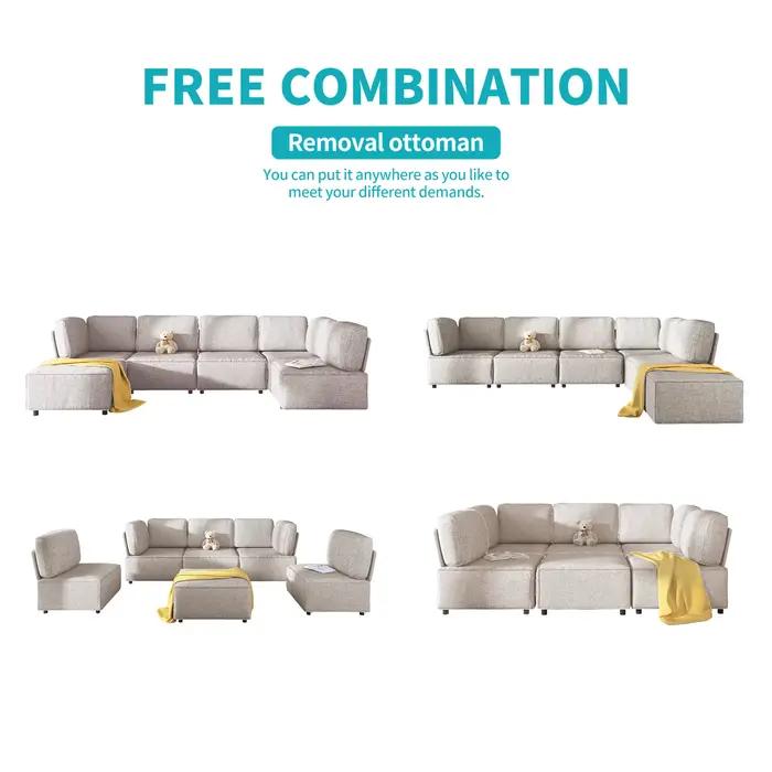 HORGgland-Canapé sectionnel modulaire en forme de U, canapé convertible aéré, pouf réversible, 6 pla