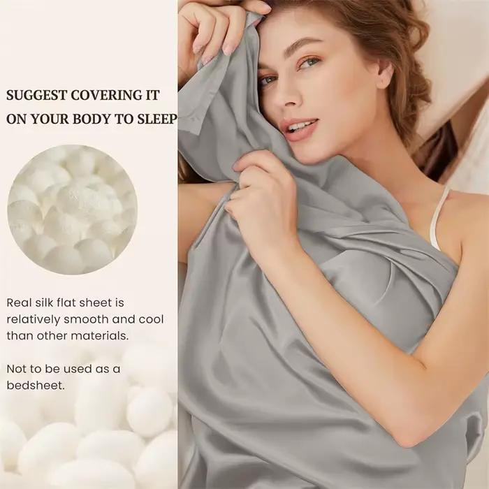 Drap plat en soie de mûrier naturelle 1 pièce, couleur unie, drap de lit haut de gamme, linge de lit