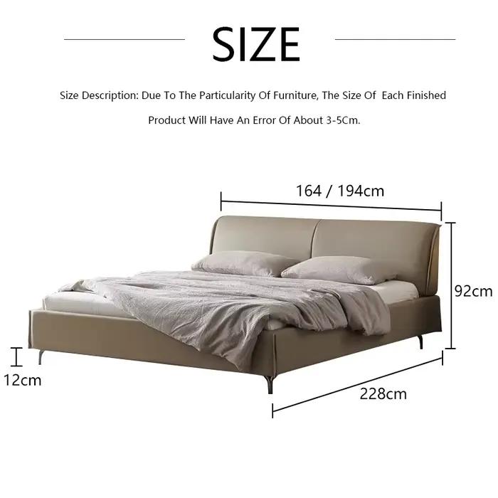Lit en cuir souple minimaliste moderne, lit Queen, chambre principale, lit de mariage, lit double cr