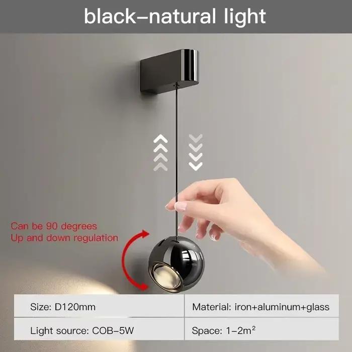 Lampe murale de chevet réglable, design minimaliste italien de luxe, contrôle par capteur sans conta