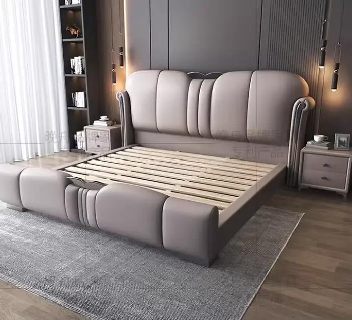 Lit double de luxe 180x200cm avec tête de lit unique et esthétique pour chambre à coucher - Accessoi
