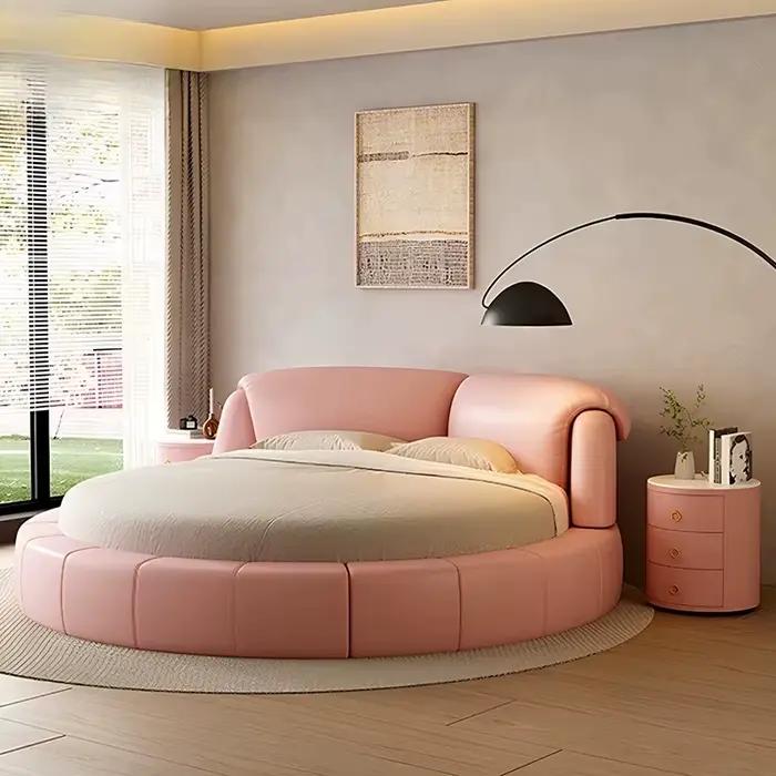 Lit rond pour hôtel, lit princesse pour filles, 180x200cm, lit moderne double, meubles pour chambre