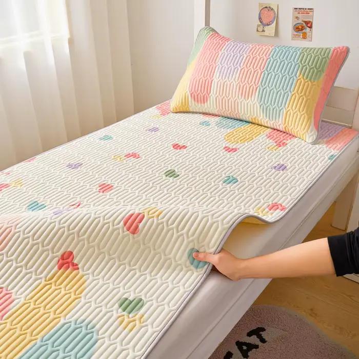 Tapis de lit rafraîchissant en latex imprimé arc-en-ciel pour lit simple ou double, tapis de couchag