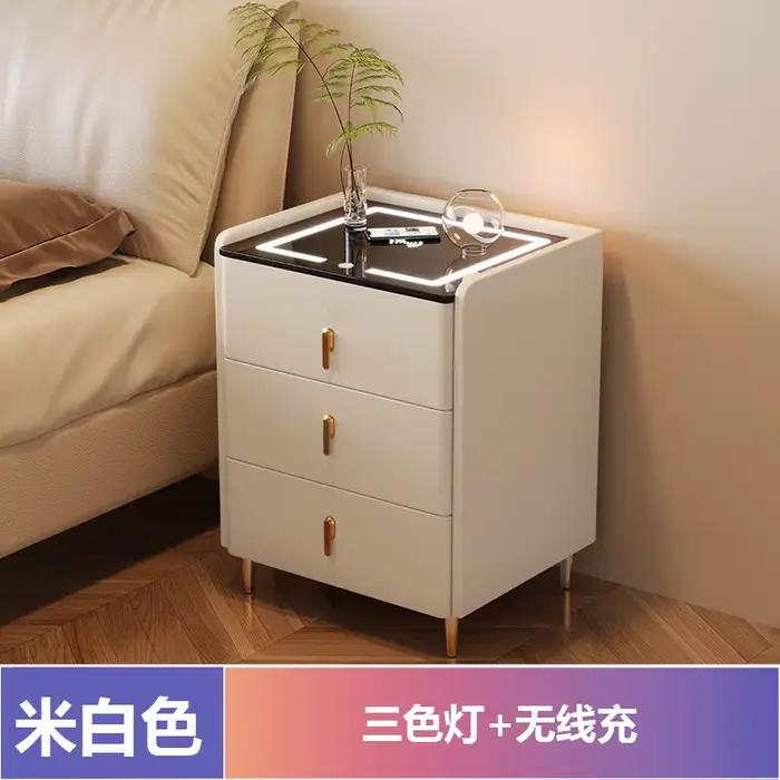 Veilleuse LED nordique, table de chevet minimaliste avec tiroir, armoire intelligente blanche, table