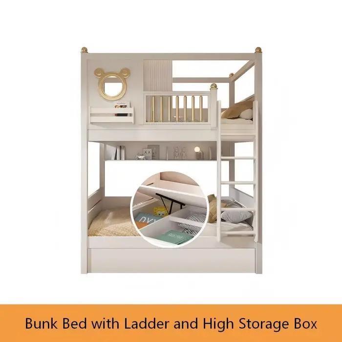 Lit superposé en bois moderne et confortable avec design loft double, largeur unisexe, adapté pour l