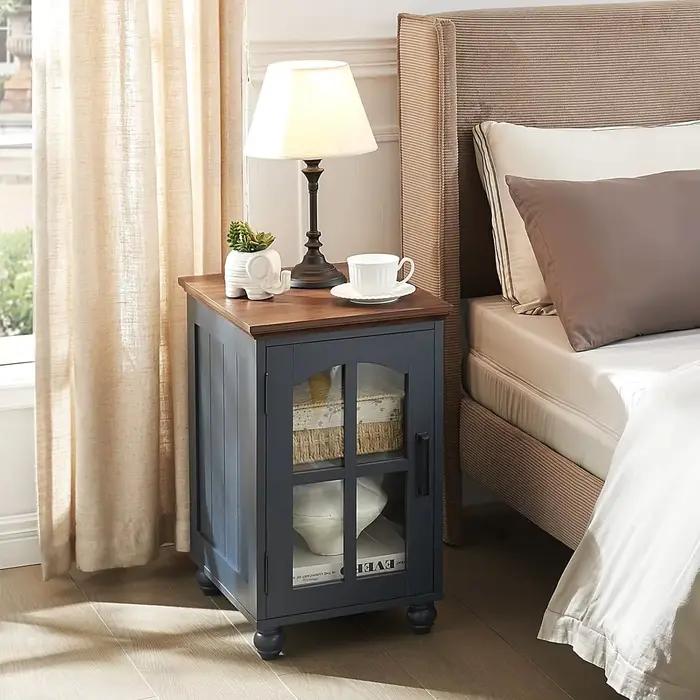 Ensemble de 2 tables d'appoint étroites, table de chevet style farmhouse avec station de charge, tab