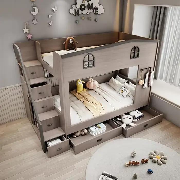 Lit superposé enfants avec tiroir de rangement loft lit double escaliers d'escalade cadres complets