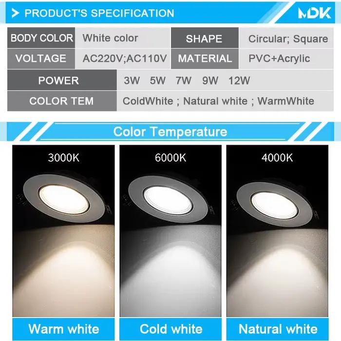 Spot Lumineux LED Rotatif à Angle Réglable pour le Plafond, Éclairage d'Nikde Couleur Blanche, 5/7/9