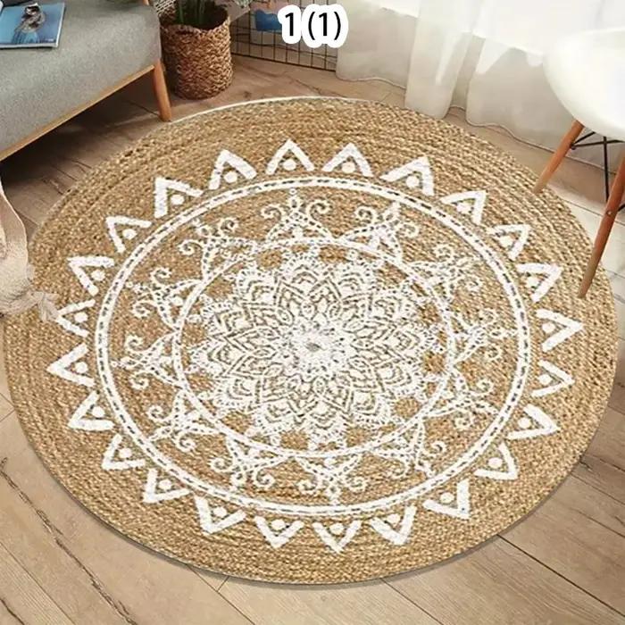 Tapis rond à texture imitation jute naturelle, style bohème, décoration de la maison, tapis antidéra