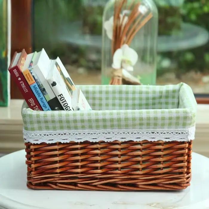 Panier de rangement mignon en rotin, panier de bureau pour la maison, organisateurs de cosmétiques,
