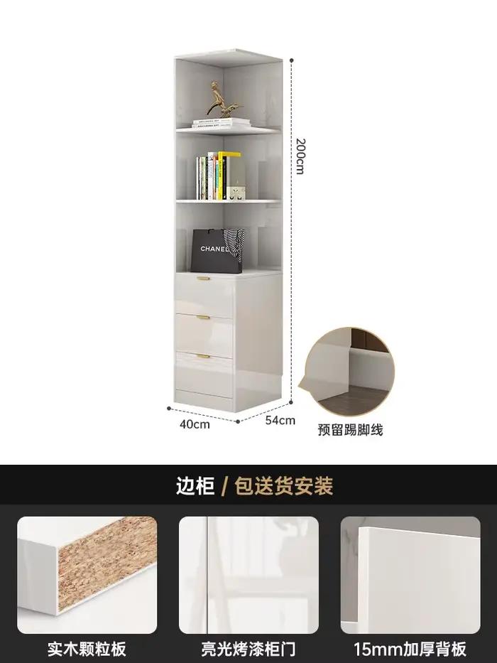 Armoire moderne à cannelures, blanche brillante, gain de place, haute et étroite, style nordique, me