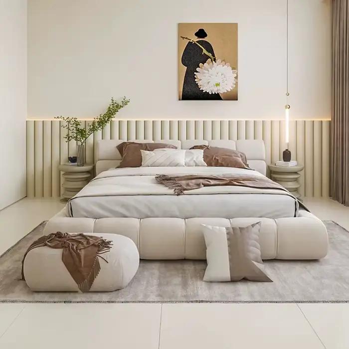 Lit King Size au Design Européen, Armoires de Rangement Polyvalentes, Accessoires de Chambre Chic, D