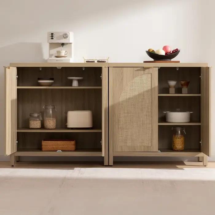 Buffet en rotin de 68 pouces de large avec rangement, lot de 2, credenza moderne du milieu du siècle