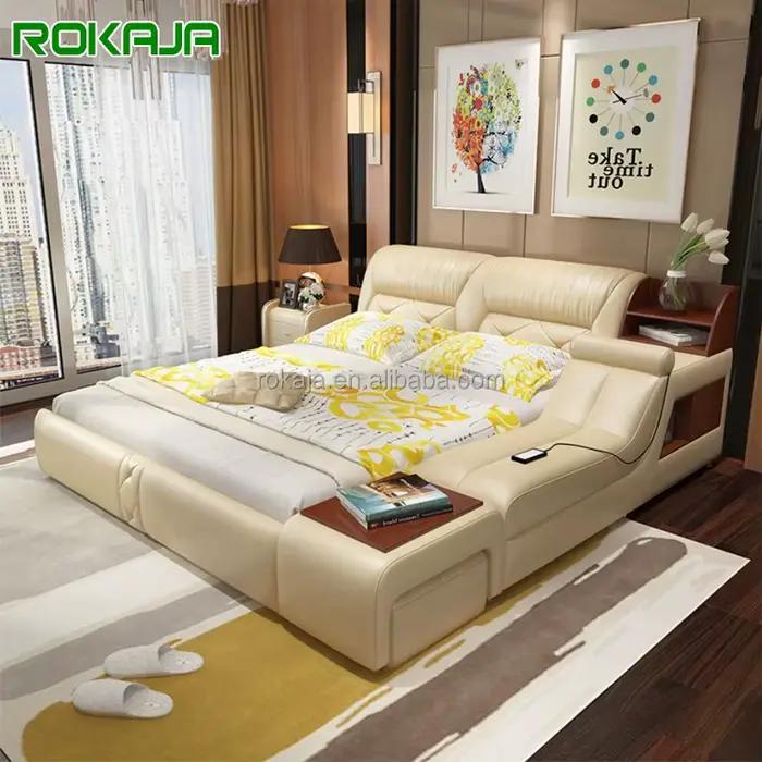 Lit multifonctionnel intelligent avec lit de Massage automatique, rangement moderne, lit en cuir, en