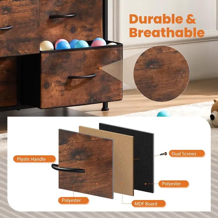 JHK Table de chevet pour chambre à coucher avec 10 tiroirs en tissu armoire cadre en acier placard p