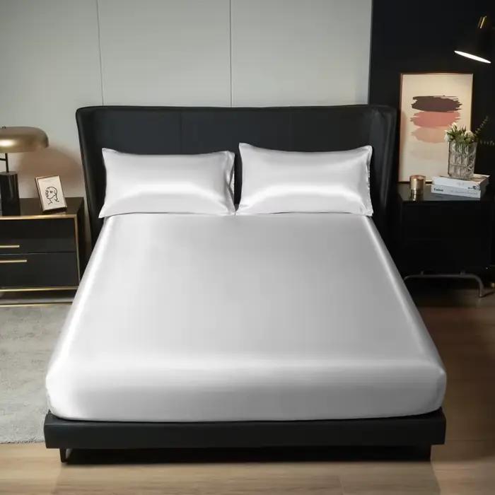 Kuup 100% Polyester 3 pièces surface satinée literie drap-housse et taies d'oreiller ensemble bande