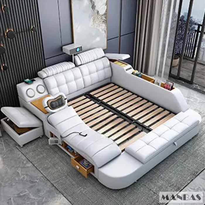 Lit Linlamlim Tech Smart en cuir véritable | Lits ultimes multifonctionnels | Lit Tatami de mass