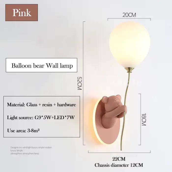 Lampes murales ours ballon rose lampe de chambre d'enfant mignonne moderne chaude chambre de princes