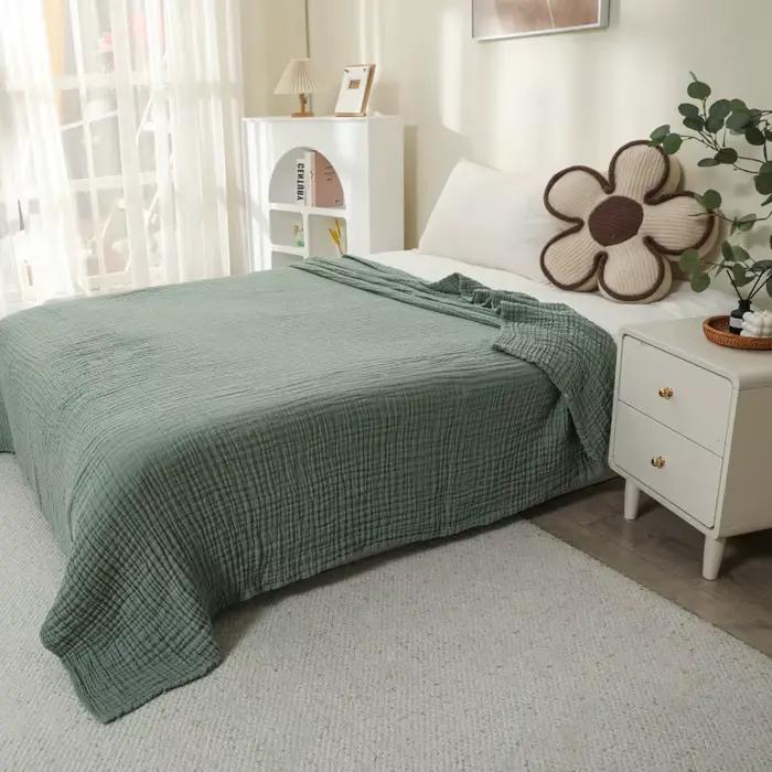 Couverture en mousseline 100% coton, 4 couches, pour lit et canapé, légère, respirante et douce, idé