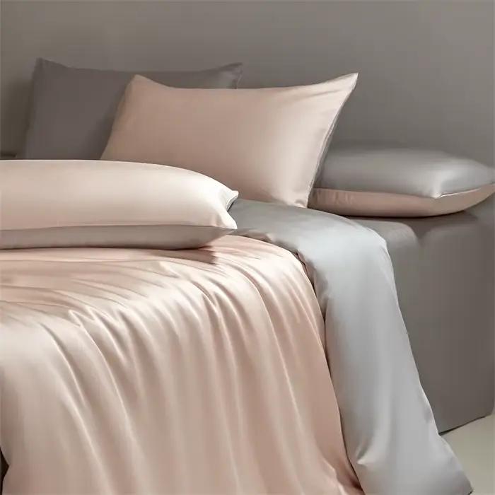 Ensemble de literie monochrome en soie naturelle, soie glacée, lisse, conduit le sommeil, 4 pièces