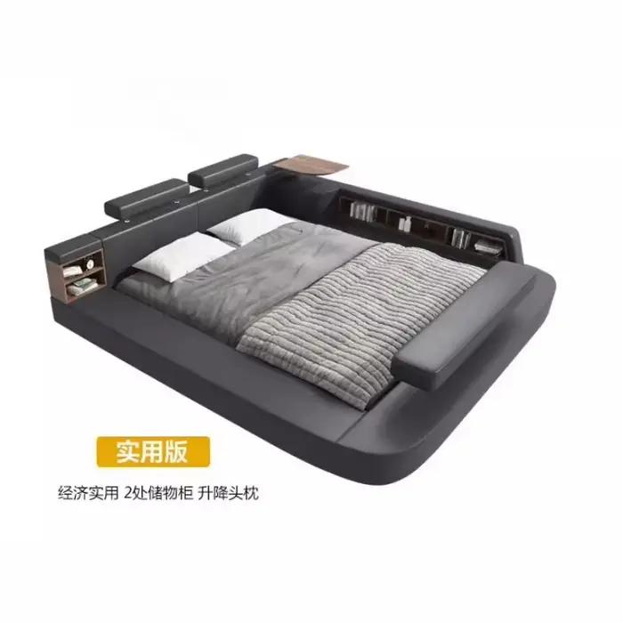 Lit Queen Size Moderne avec Tables et Étagères, Tête de Lit, Rangement 180x200cm, Cama De Lujo Para