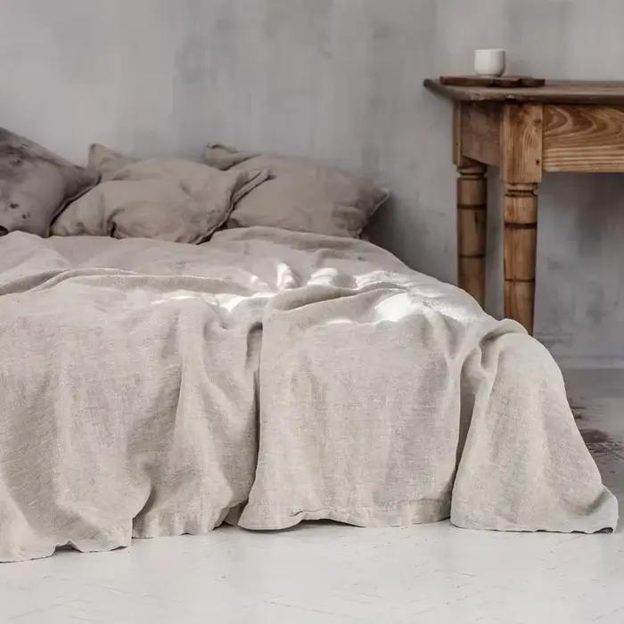 Draps de lit en lin pur 100% lin français lavés en pierre, couleur unie, respirant et Durable pour l