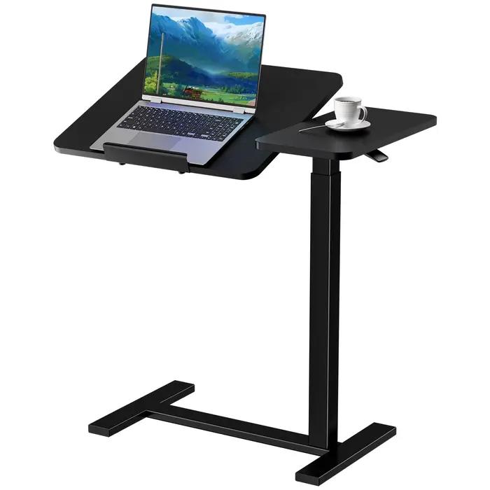 JHK Bureau de chevet rabattable avec roulettes et plateau inclinable, hauteur réglable, table de lit