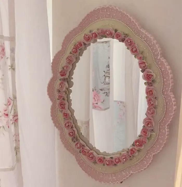 Miroir de bureau sur pied, grande décoration de maison, élégant, rose écologique, Vintage, Baroque,