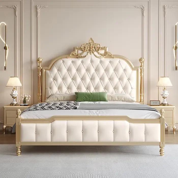 Cadre de lit de rangement européen double, lit de princesse moderne et élégant, esthétique minimalis