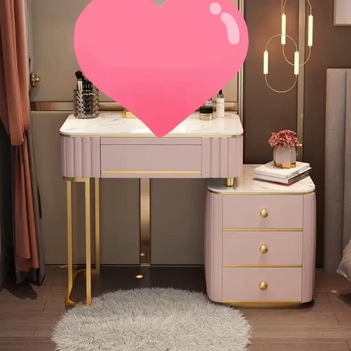 Coiffeuse de luxe moderne compacte avec miroir, tiroirs et rangement, style blanc français, en bois,
