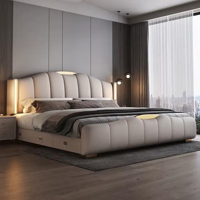 Tête de lit avec cadre 200x220cm, lit de mariage, chambre principale, lit Double King Size, rangemen