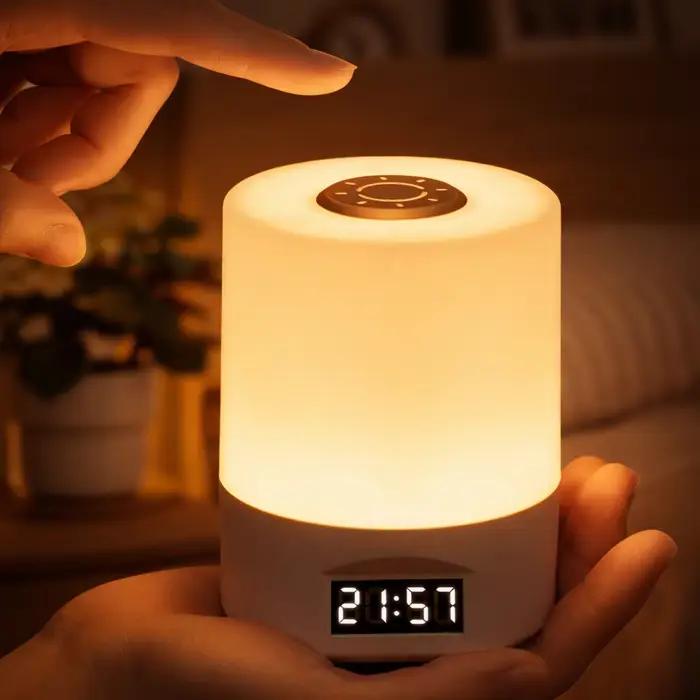 Lampe de chevet à commande tactile avec horloge numérique, lampe de table LED blanc chaud pour chamb