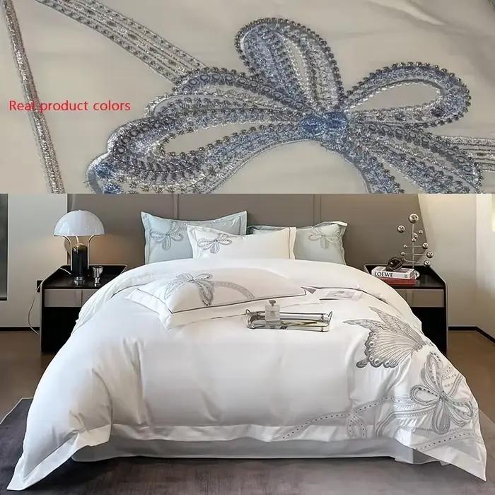 Parure de lit de luxe 100 % coton égyptien avec broderie papillon, housse de couette 100 % coton, dr