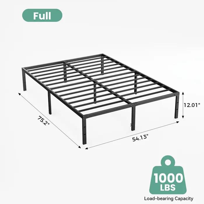 Cadre de lit JHK Basic 12 pouces, tailles Twin, Full, Queen, King, en métal, plateforme, avec espace