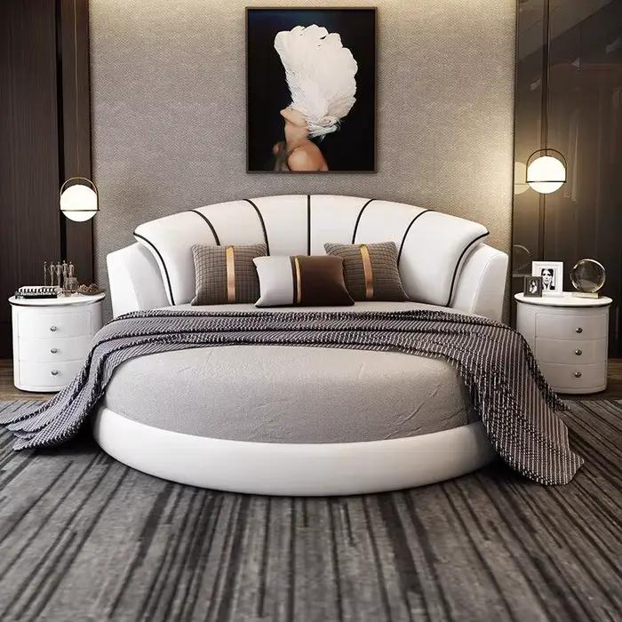 Lit Queen Minimaliste de Luxe avec Cadre et Rangement 200x200cm, Lit Lounge pour Deux Personnes 2.2m