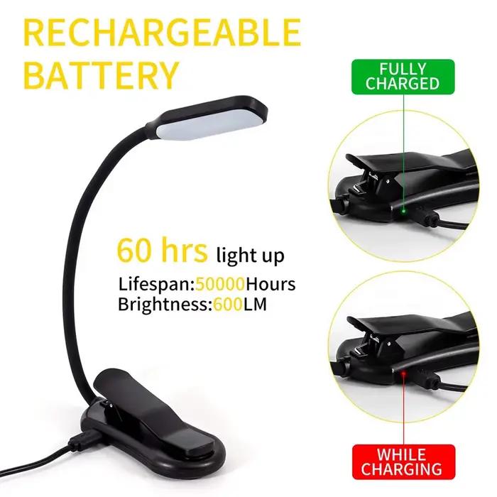 Lampe de lecture Rechargeable Mini 7 LED, 3 niveaux, blanc chaud et froid, Flexible, facile à clipse