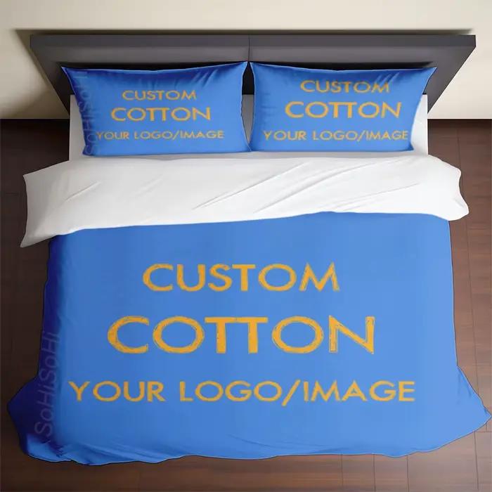 Parure de lit 100% coton personnalisée, ensemble de housse de couette avec Logo Photo, literie pour